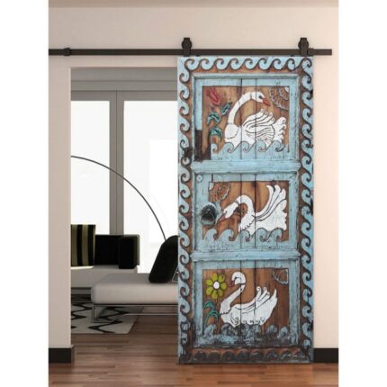 Hand Carved Swan Design Barn Door
