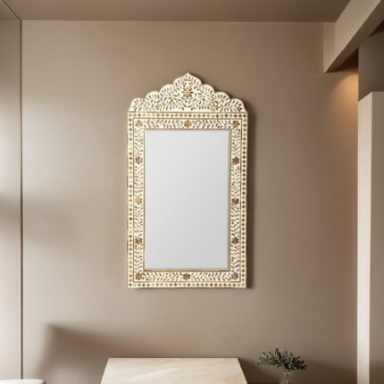 teak wood inlay mirror frame