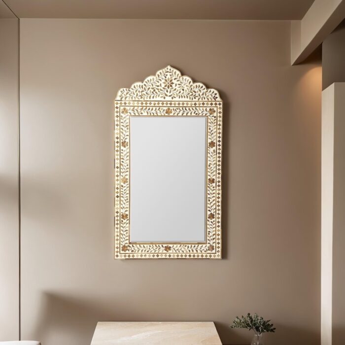 teak wood inlay mirror frame