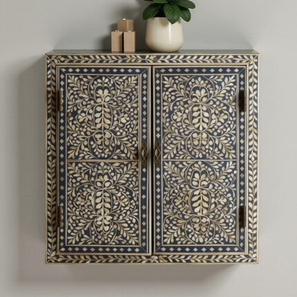 Floral Design Bone Inlay wall Cabinet