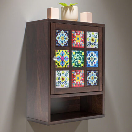 Sheesham Wood Tiles Inlay Wall Cabinet