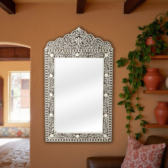 Bone Inlay Haveli Floral Mirror Frame